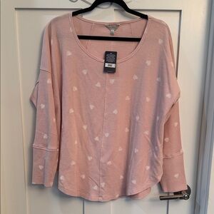 Lucky Brand Pink Heart Long Sleeve Top